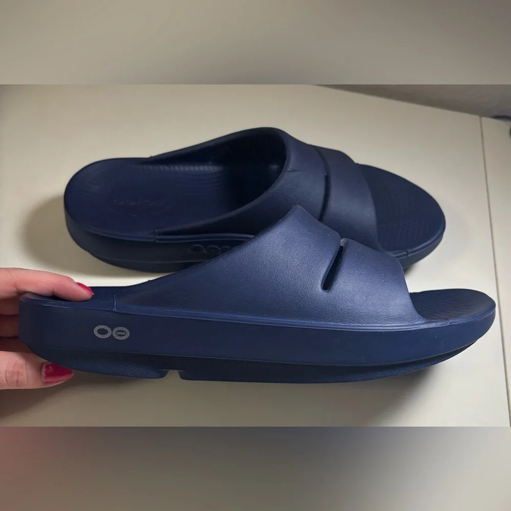 OOFOS | OOahh Sport Sandals Blue Slides Sz M8/W10 - Picture 3 of 8